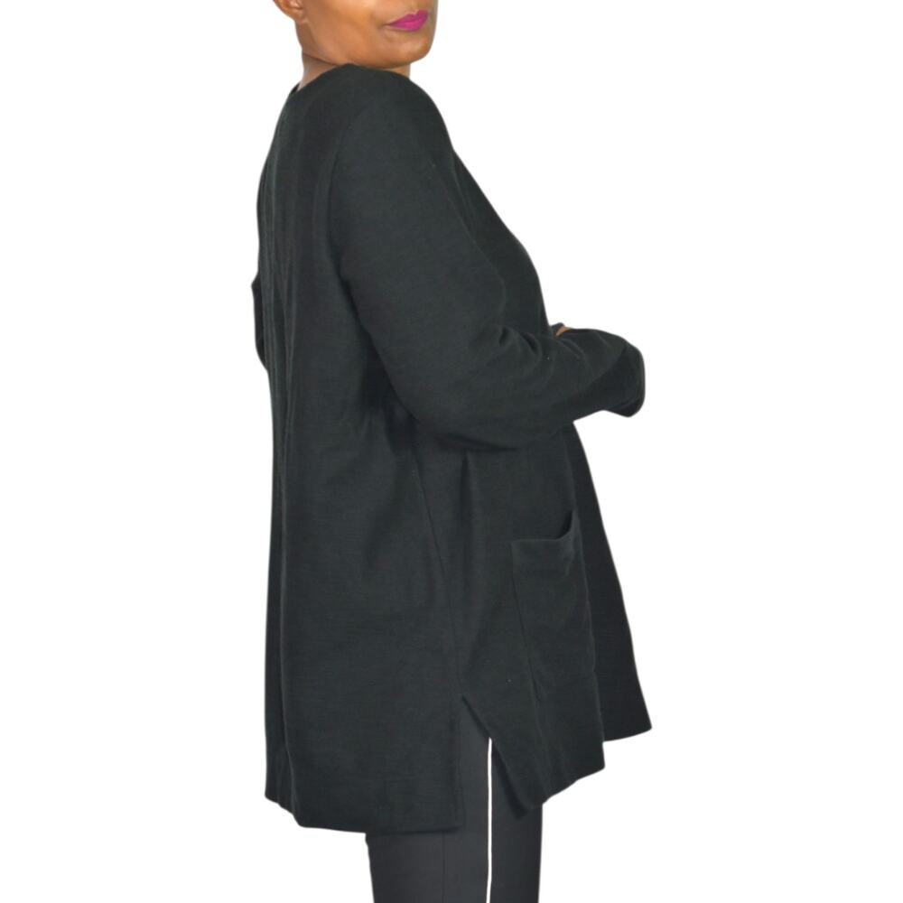 J Jill Black Textured Knit Tunic Cotton Blend Top Patch Pockets Side Slits Large - Picture 8 of 15